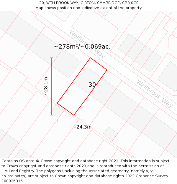 30, WELLBROOK WAY, GIRTON, CAMBRIDGE, CB3 0GP: Plot and title map