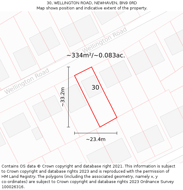 30, WELLINGTON ROAD, NEWHAVEN, BN9 0RD: Plot and title map