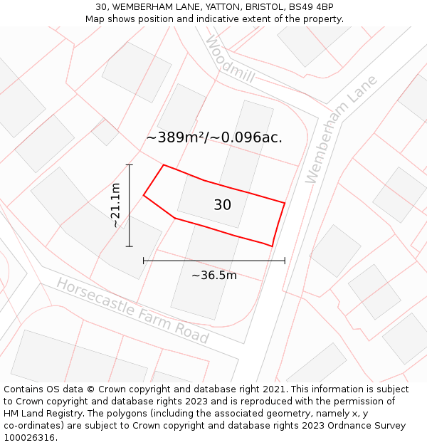 30, WEMBERHAM LANE, YATTON, BRISTOL, BS49 4BP: Plot and title map