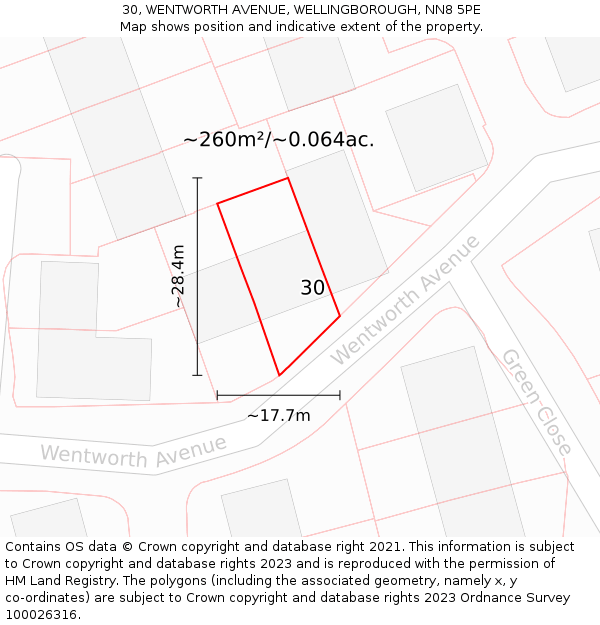 30, WENTWORTH AVENUE, WELLINGBOROUGH, NN8 5PE: Plot and title map