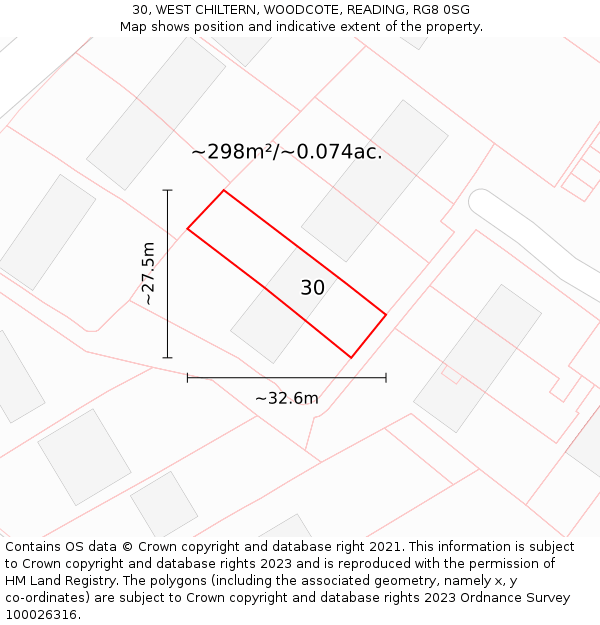 30, WEST CHILTERN, WOODCOTE, READING, RG8 0SG: Plot and title map