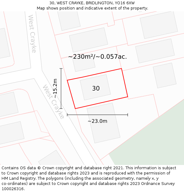 30, WEST CRAYKE, BRIDLINGTON, YO16 6XW: Plot and title map