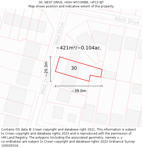 30, WEST DRIVE, HIGH WYCOMBE, HP13 6JT: Plot and title map