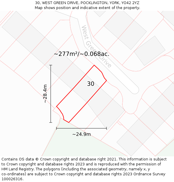 30, WEST GREEN DRIVE, POCKLINGTON, YORK, YO42 2YZ: Plot and title map