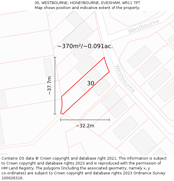 30, WESTBOURNE, HONEYBOURNE, EVESHAM, WR11 7PT: Plot and title map