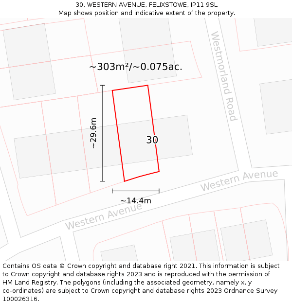 30, WESTERN AVENUE, FELIXSTOWE, IP11 9SL: Plot and title map
