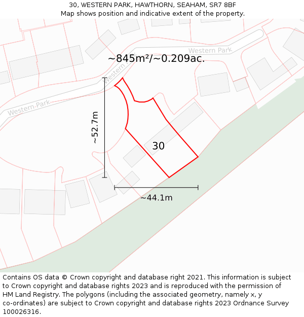 30, WESTERN PARK, HAWTHORN, SEAHAM, SR7 8BF: Plot and title map