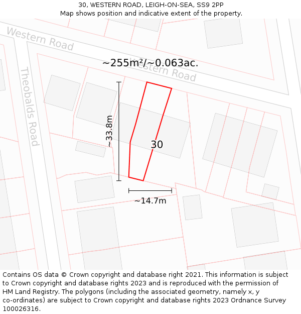 30, WESTERN ROAD, LEIGH-ON-SEA, SS9 2PP: Plot and title map