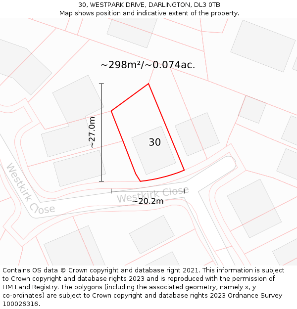 30, WESTPARK DRIVE, DARLINGTON, DL3 0TB: Plot and title map