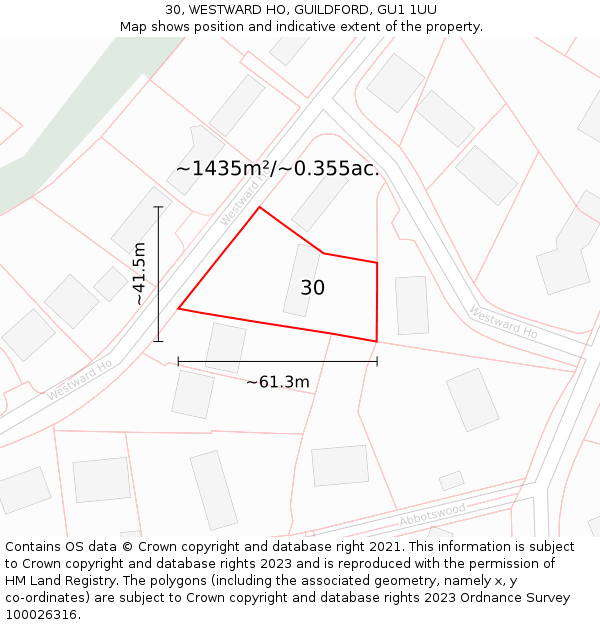 30, WESTWARD HO, GUILDFORD, GU1 1UU: Plot and title map