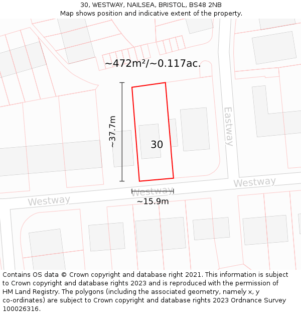 30, WESTWAY, NAILSEA, BRISTOL, BS48 2NB: Plot and title map