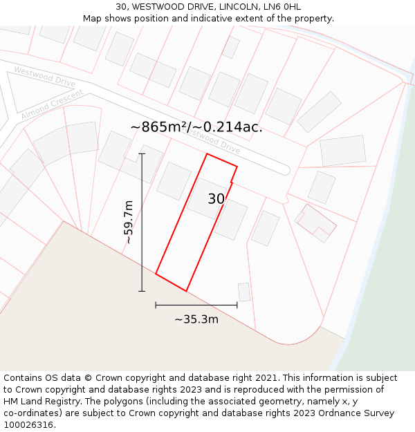 30, WESTWOOD DRIVE, LINCOLN, LN6 0HL: Plot and title map