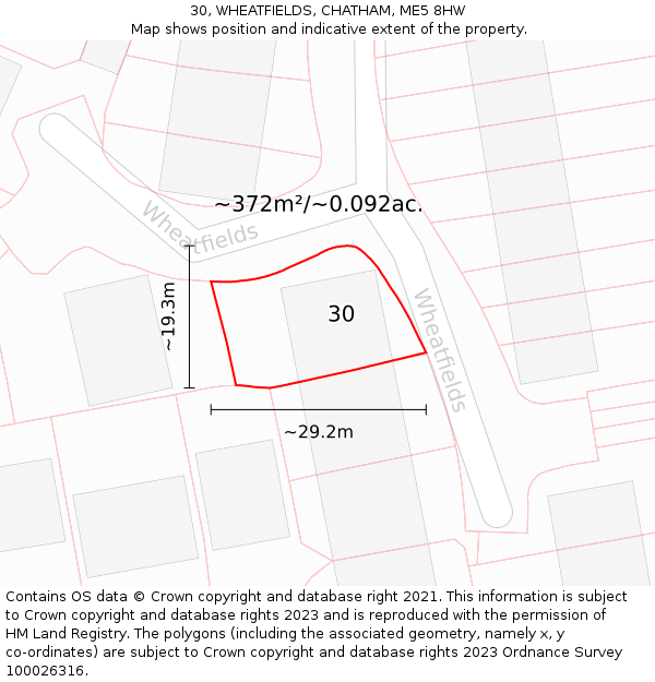 30, WHEATFIELDS, CHATHAM, ME5 8HW: Plot and title map