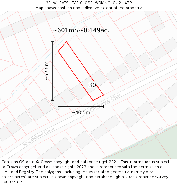 30, WHEATSHEAF CLOSE, WOKING, GU21 4BP: Plot and title map