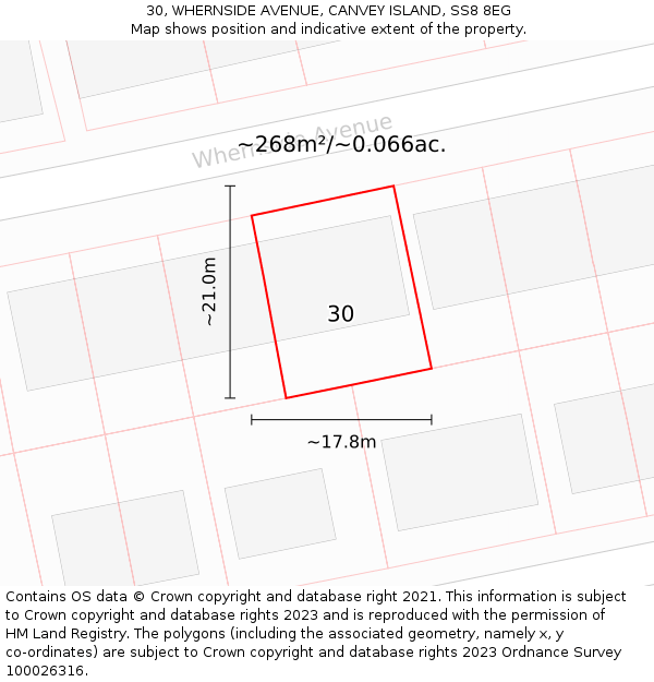 30, WHERNSIDE AVENUE, CANVEY ISLAND, SS8 8EG: Plot and title map