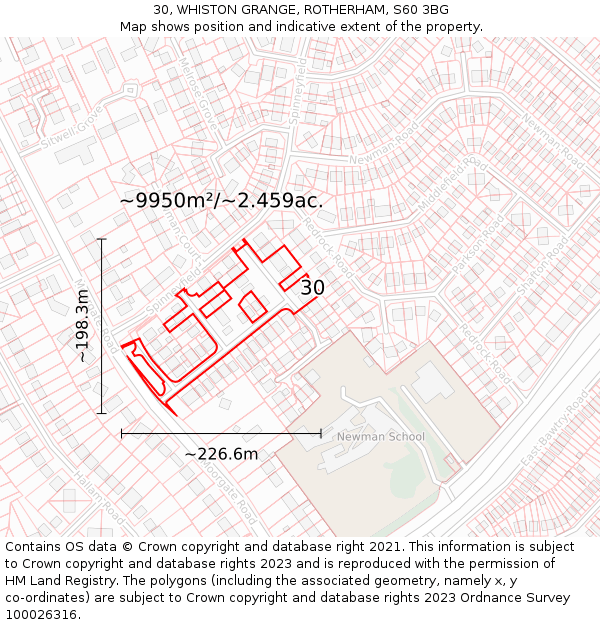 30, WHISTON GRANGE, ROTHERHAM, S60 3BG: Plot and title map