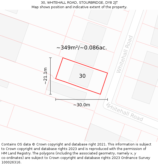 30, WHITEHALL ROAD, STOURBRIDGE, DY8 2JT: Plot and title map