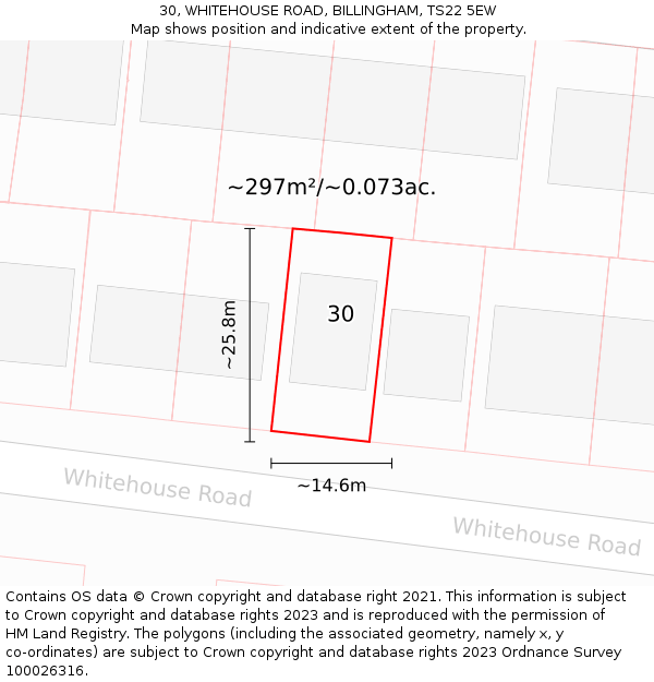 30, WHITEHOUSE ROAD, BILLINGHAM, TS22 5EW: Plot and title map