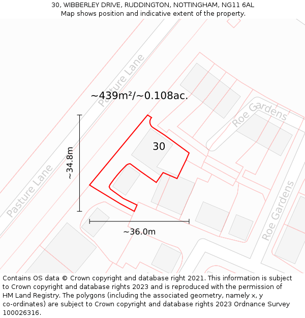 30, WIBBERLEY DRIVE, RUDDINGTON, NOTTINGHAM, NG11 6AL: Plot and title map