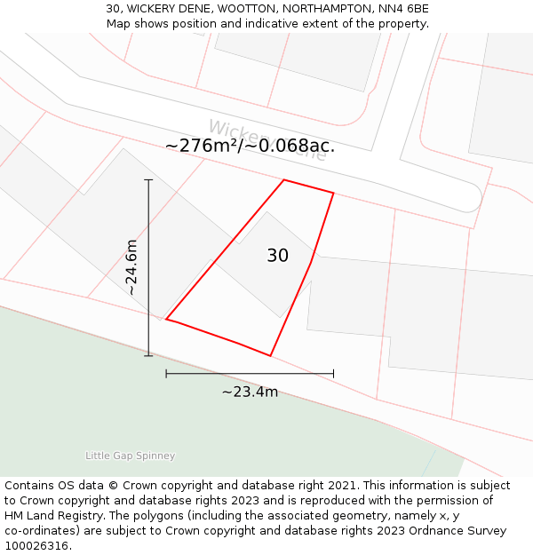 30, WICKERY DENE, WOOTTON, NORTHAMPTON, NN4 6BE: Plot and title map