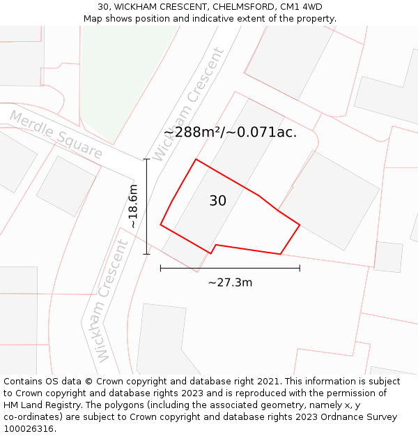 30, WICKHAM CRESCENT, CHELMSFORD, CM1 4WD: Plot and title map