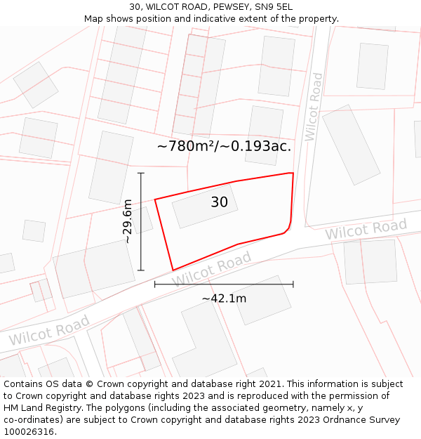 30, WILCOT ROAD, PEWSEY, SN9 5EL: Plot and title map