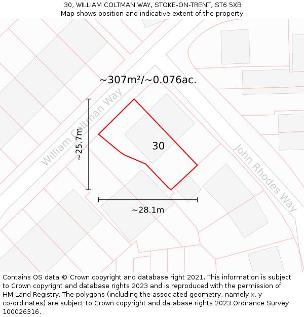 30, WILLIAM COLTMAN WAY, STOKE-ON-TRENT, ST6 5XB: Plot and title map