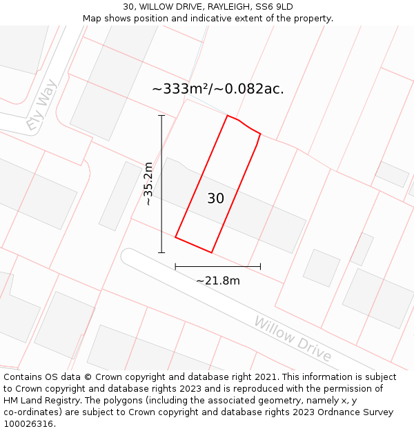 30, WILLOW DRIVE, RAYLEIGH, SS6 9LD: Plot and title map