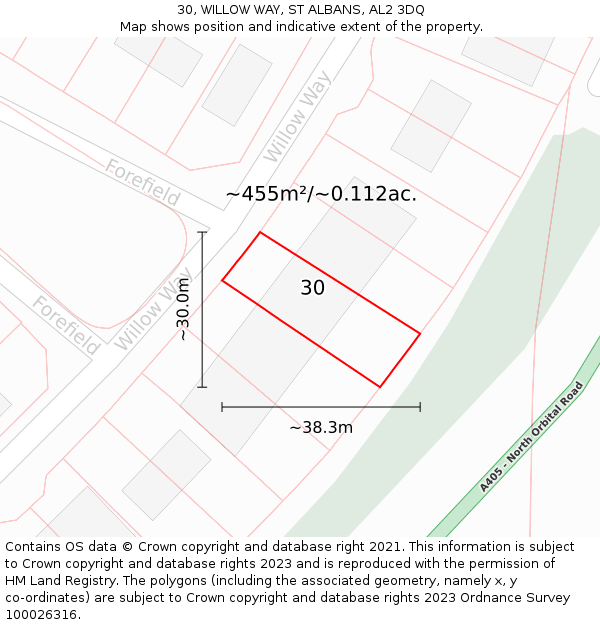 30, WILLOW WAY, ST ALBANS, AL2 3DQ: Plot and title map