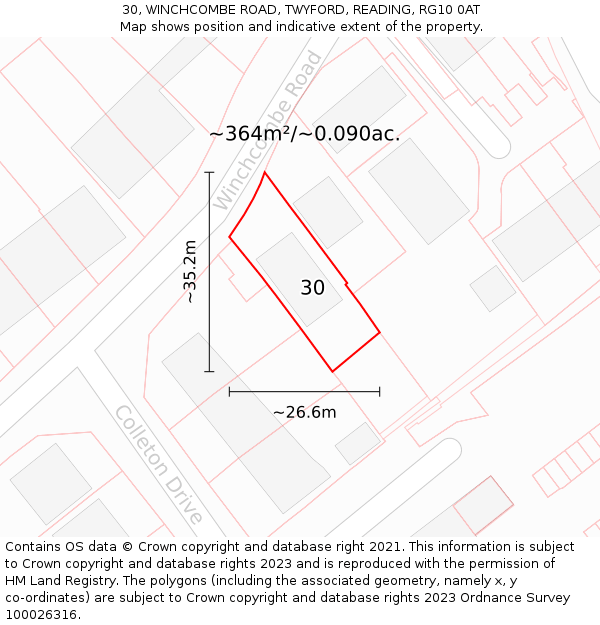 30, WINCHCOMBE ROAD, TWYFORD, READING, RG10 0AT: Plot and title map