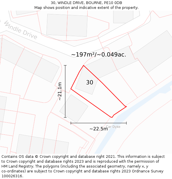 30, WINDLE DRIVE, BOURNE, PE10 0DB: Plot and title map