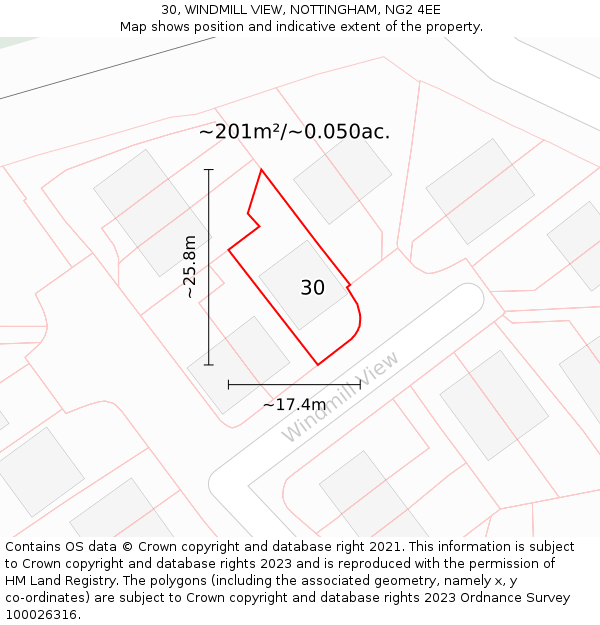 30, WINDMILL VIEW, NOTTINGHAM, NG2 4EE: Plot and title map