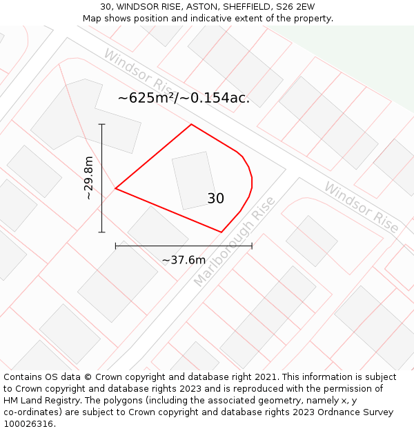 30, WINDSOR RISE, ASTON, SHEFFIELD, S26 2EW: Plot and title map