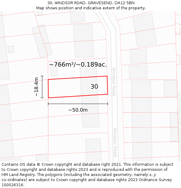 30, WINDSOR ROAD, GRAVESEND, DA12 5BN: Plot and title map