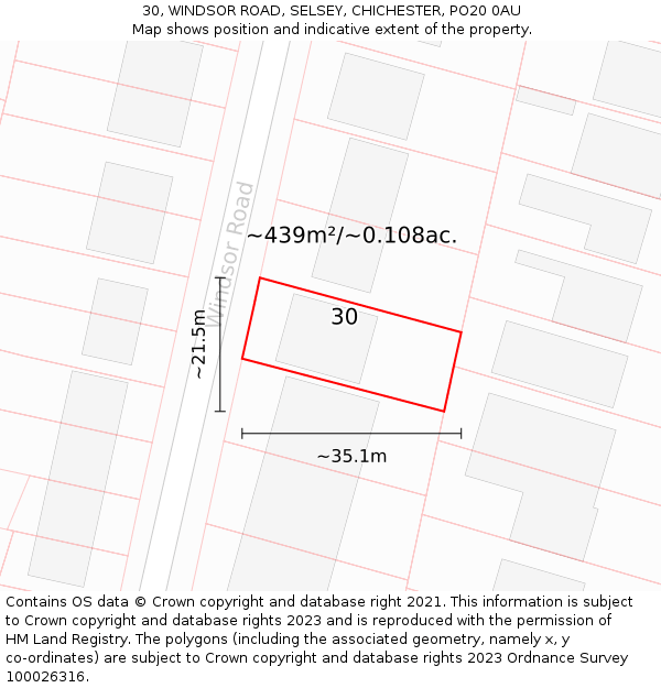 30, WINDSOR ROAD, SELSEY, CHICHESTER, PO20 0AU: Plot and title map