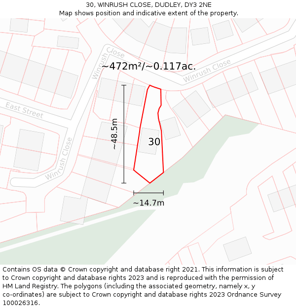 30, WINRUSH CLOSE, DUDLEY, DY3 2NE: Plot and title map