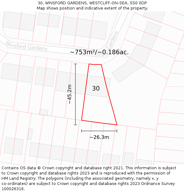 30, WINSFORD GARDENS, WESTCLIFF-ON-SEA, SS0 0DP: Plot and title map