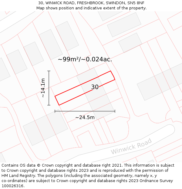 30, WINWICK ROAD, FRESHBROOK, SWINDON, SN5 8NF: Plot and title map