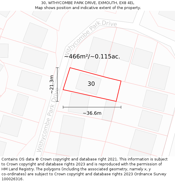 30, WITHYCOMBE PARK DRIVE, EXMOUTH, EX8 4EL: Plot and title map