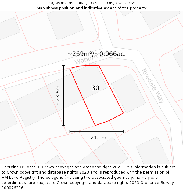 30, WOBURN DRIVE, CONGLETON, CW12 3SS: Plot and title map