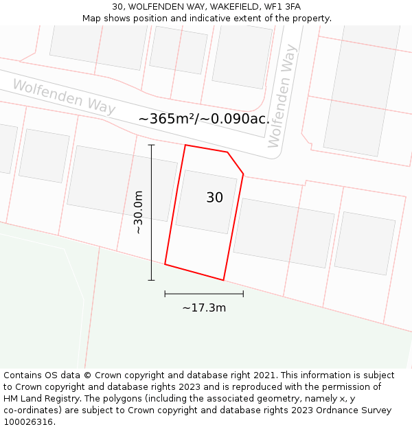 30, WOLFENDEN WAY, WAKEFIELD, WF1 3FA: Plot and title map