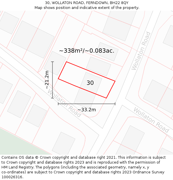 30, WOLLATON ROAD, FERNDOWN, BH22 8QY: Plot and title map