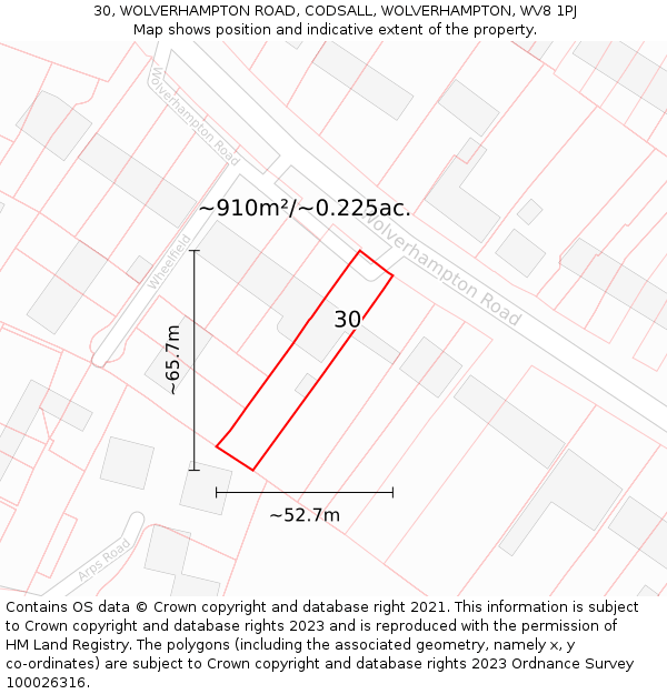 30, WOLVERHAMPTON ROAD, CODSALL, WOLVERHAMPTON, WV8 1PJ: Plot and title map