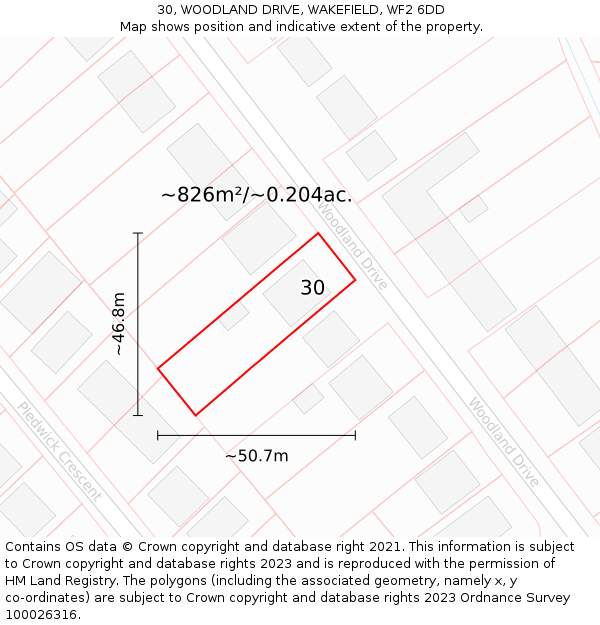 30, WOODLAND DRIVE, WAKEFIELD, WF2 6DD: Plot and title map