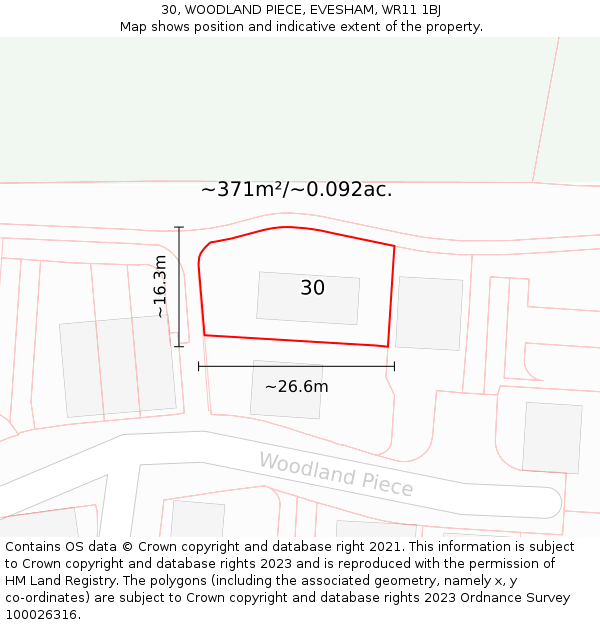 30, WOODLAND PIECE, EVESHAM, WR11 1BJ: Plot and title map