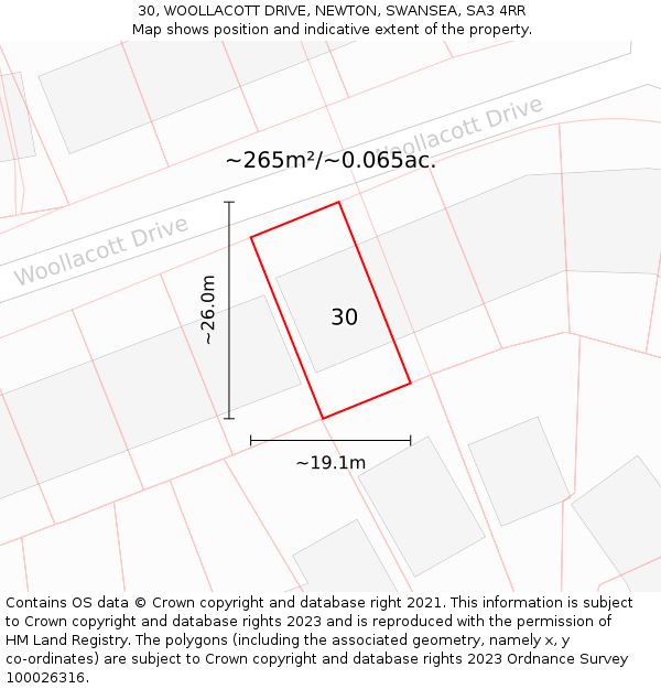 30, WOOLLACOTT DRIVE, NEWTON, SWANSEA, SA3 4RR: Plot and title map