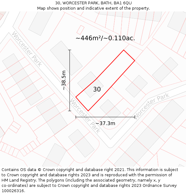 30, WORCESTER PARK, BATH, BA1 6QU: Plot and title map