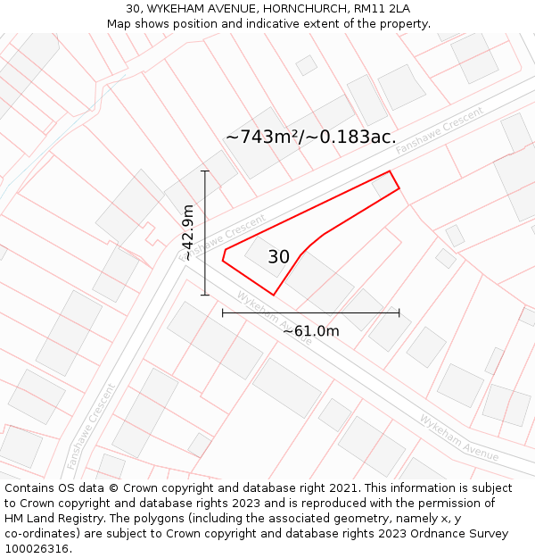 30, WYKEHAM AVENUE, HORNCHURCH, RM11 2LA: Plot and title map