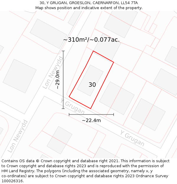 30, Y GRUGAN, GROESLON, CAERNARFON, LL54 7TA: Plot and title map