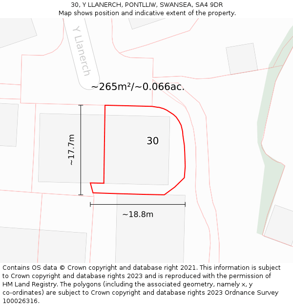 30, Y LLANERCH, PONTLLIW, SWANSEA, SA4 9DR: Plot and title map